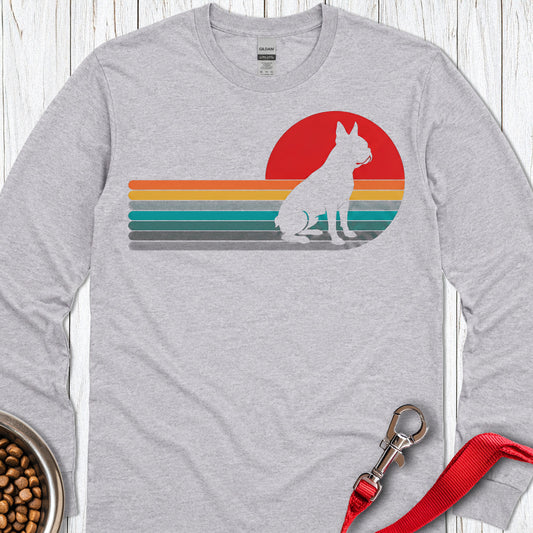 Boston Terrier Retro Sunset Long Sleeve — Sport Grey