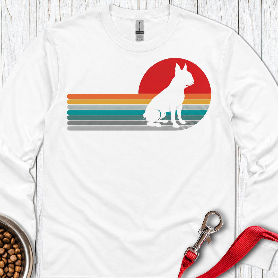 Boston Terrier Retro Sunset Long Sleeve — White