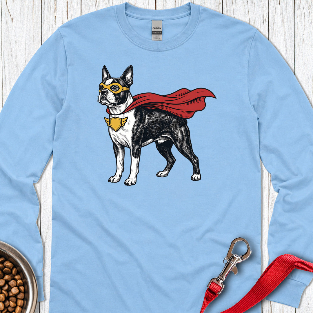 Boston Terrier Superhero Long Sleeve — Carolina Blue