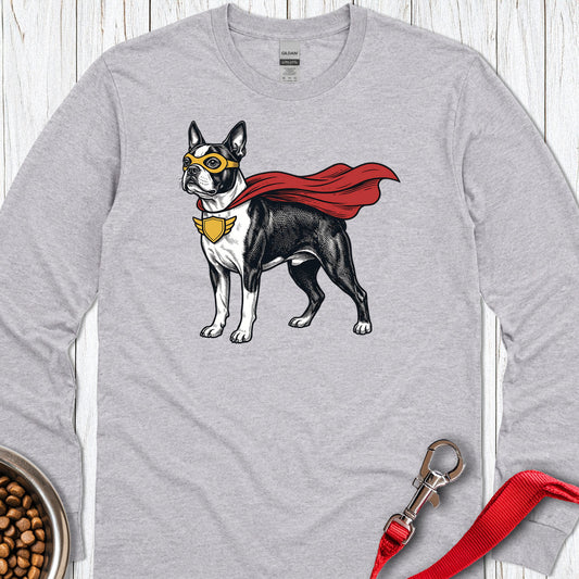 Boston Terrier Superhero Long Sleeve — Sport Grey