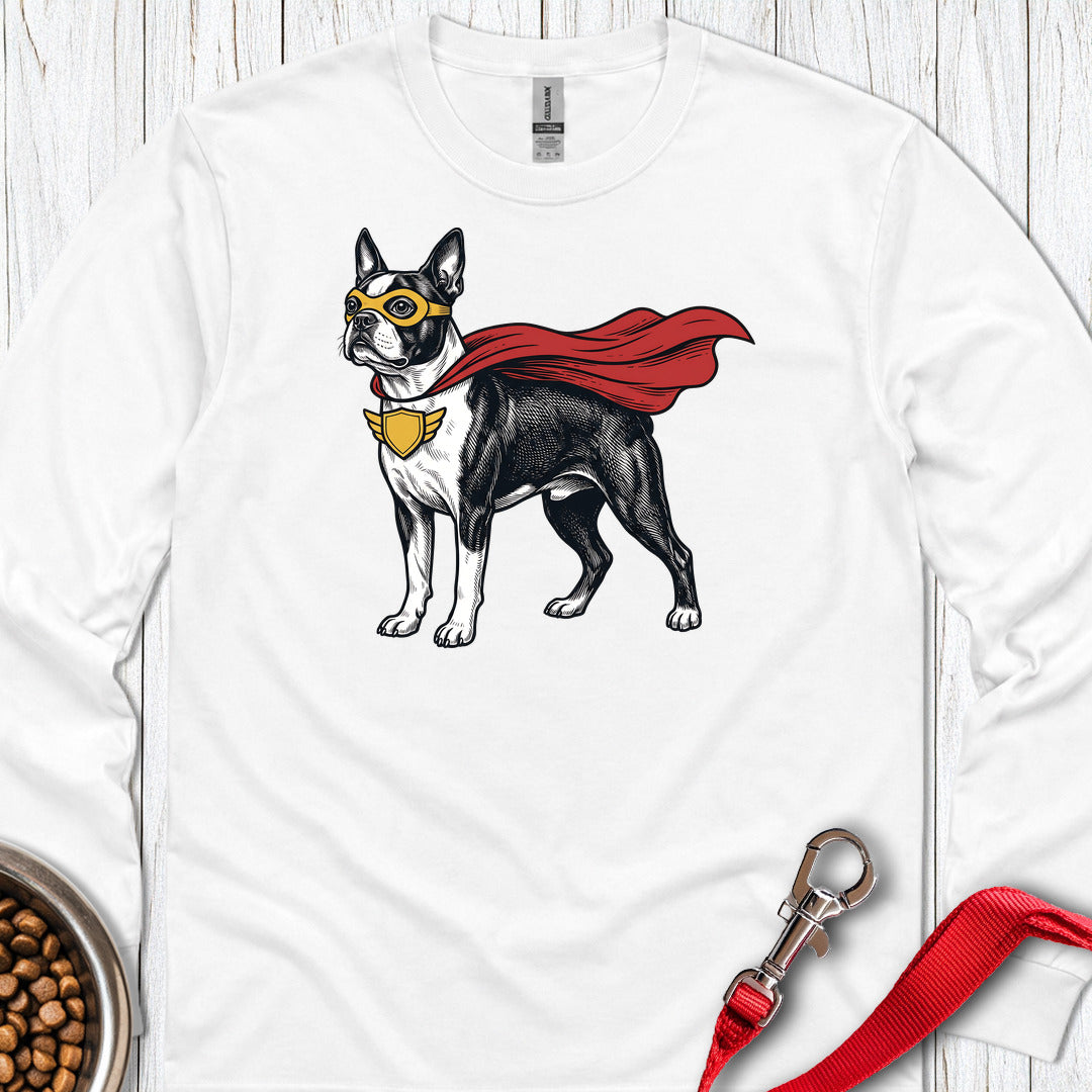 Boston Terrier Superhero Long Sleeve — White