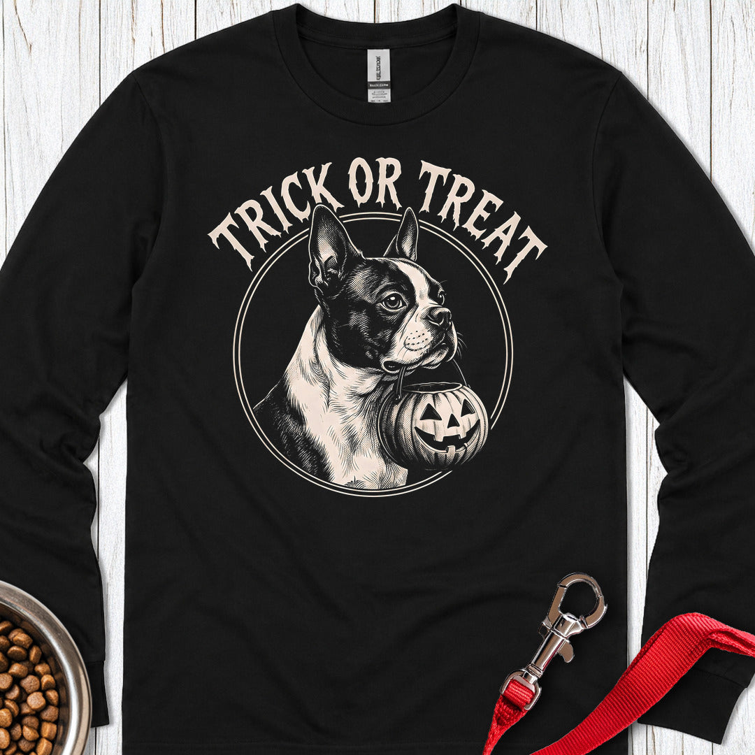 Boston Terrier Trick Or Treat Long Sleeve — Black