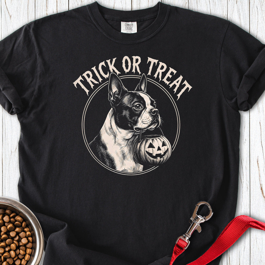 Boston Terrier Trick Or Treat Premium Tee — Black