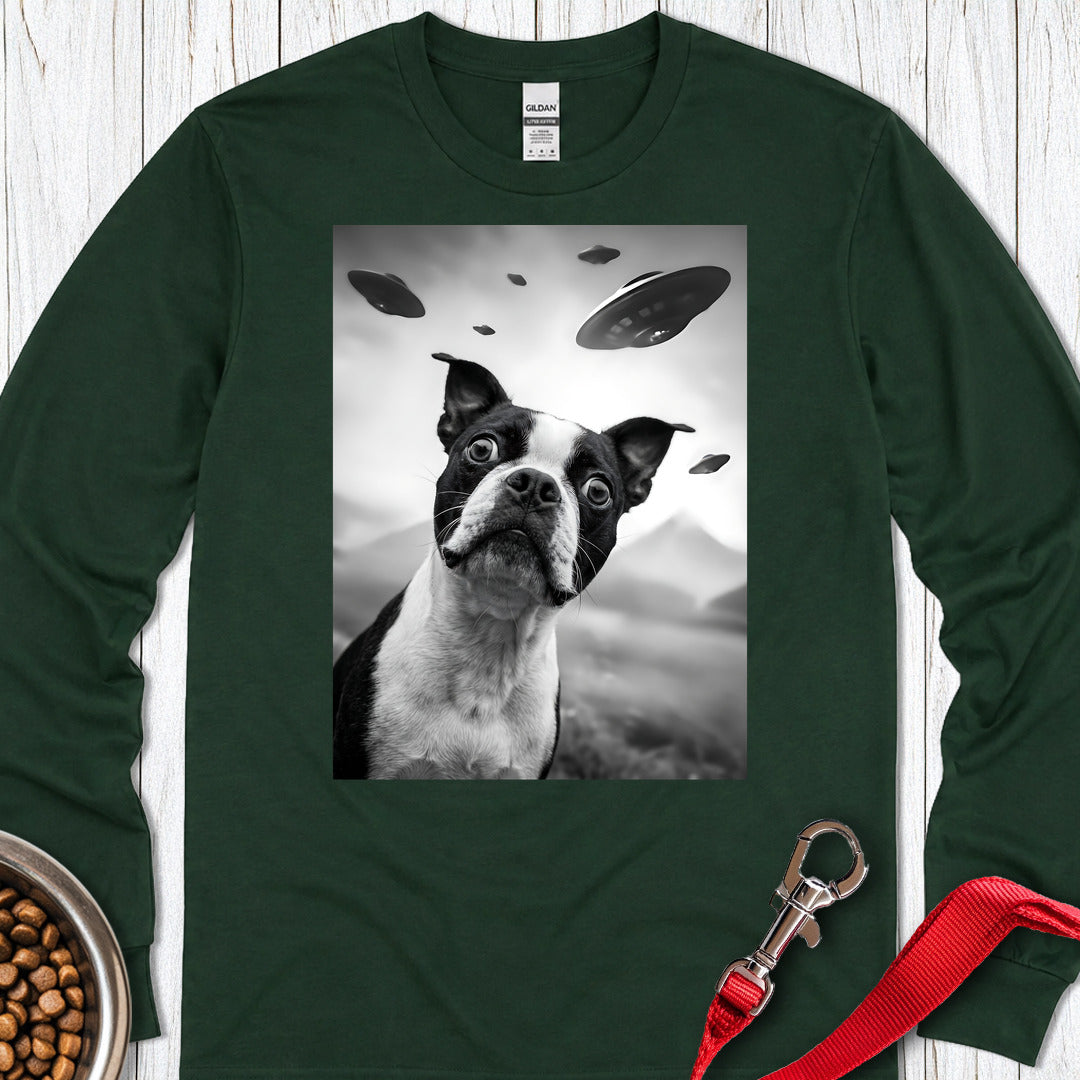 Boston Terrier UFO Long Sleeve — Forest Green