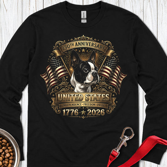 Boston Terrier USA Long Sleeve — Black