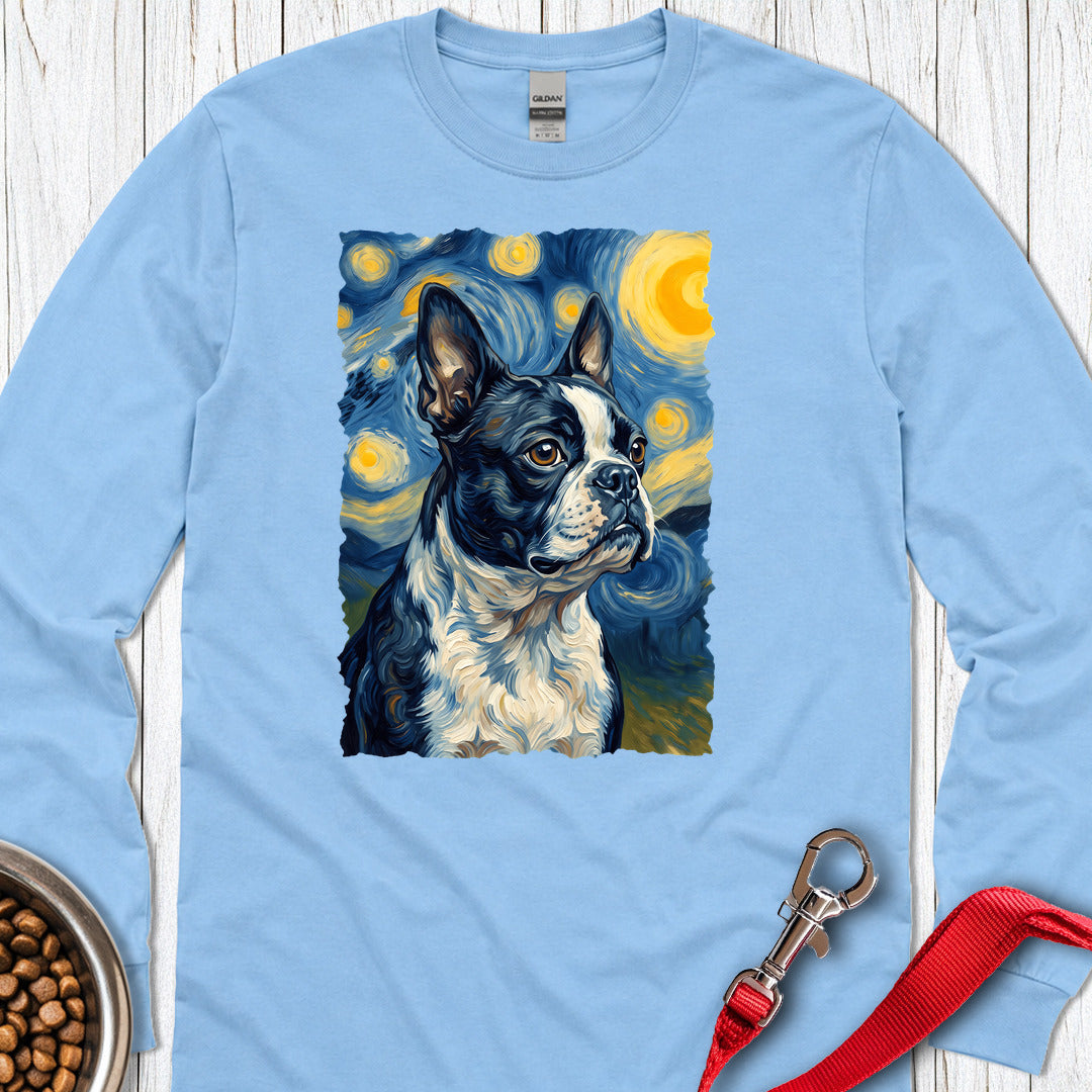Boston Terrier Van Gogh Long Sleeve — Carolina Blue