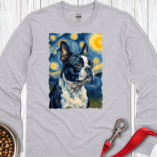 Boston Terrier Van Gogh Long Sleeve — Sport Grey