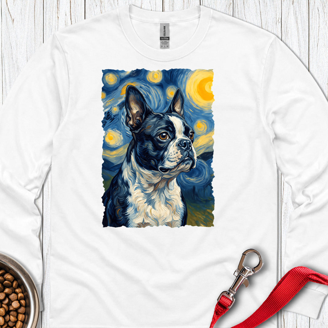 Boston Terrier Van Gogh Long Sleeve — White