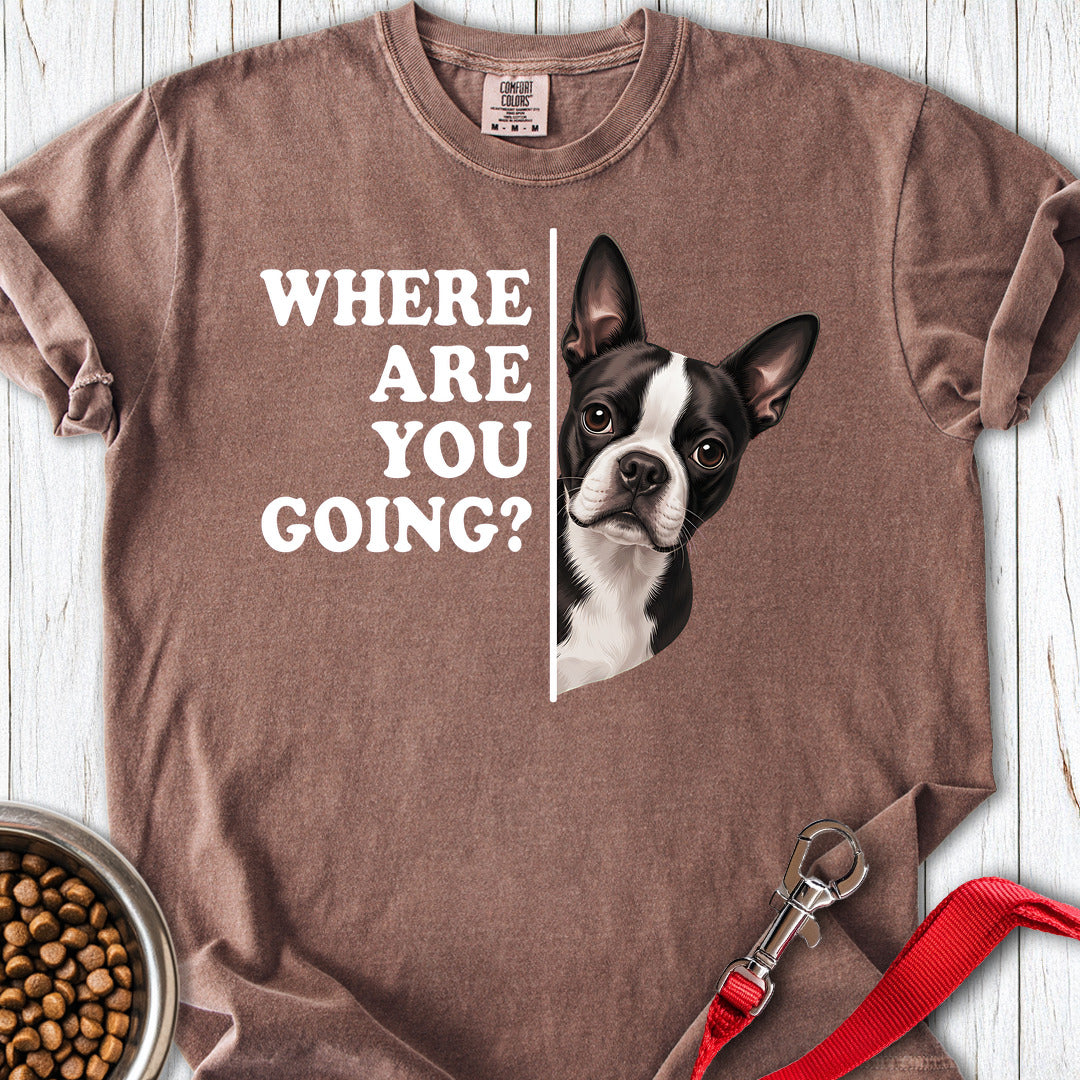Boston Terrier Where Are You Going Premium Tee — Espresso