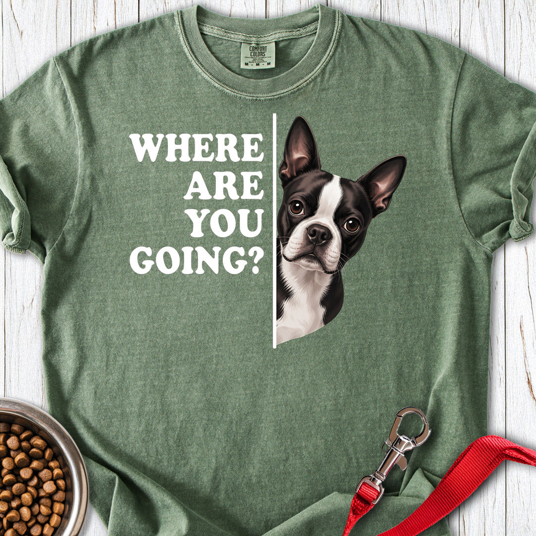 Boston Terrier Where Are You Going Premium Tee — Moss