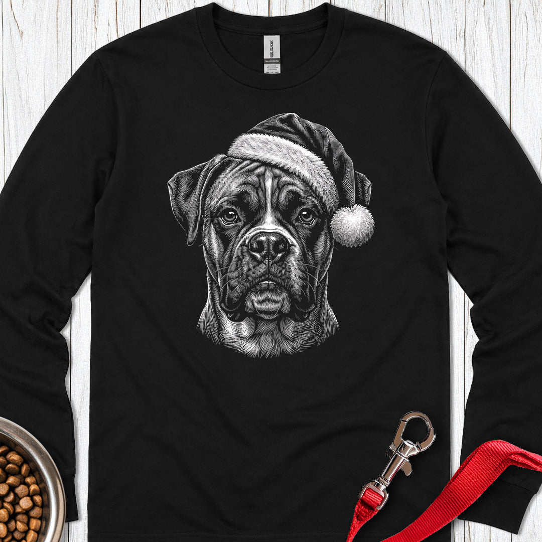 Boxer Christmas Santa Hat Long Sleeve — Black