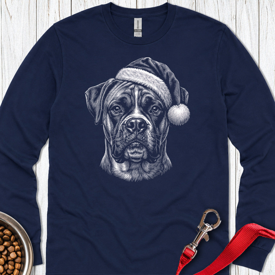 Boxer Christmas Santa Hat Long Sleeve — Navy