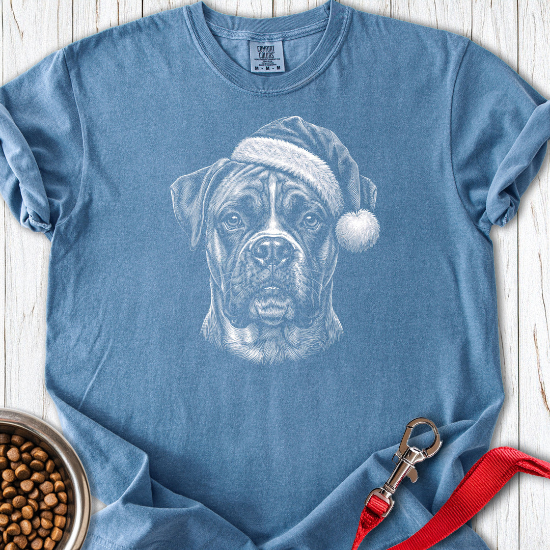 Boxer Christmas Santa Hat Premium Tee Blue Jean