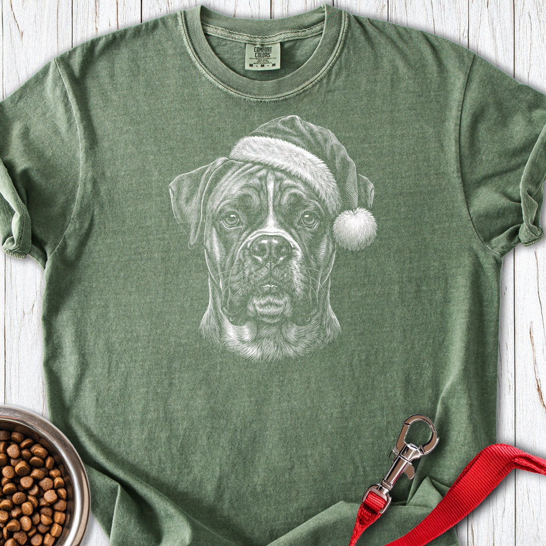 Boxer Christmas Santa Hat Premium Tee Moss