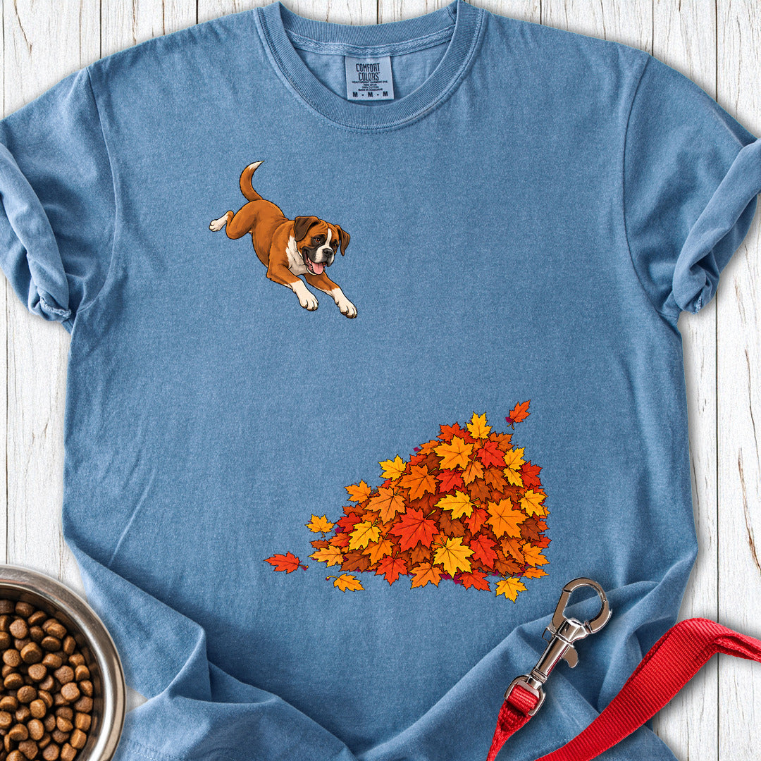 Boxer Leaf Pile Premium Tee — Blue Jean