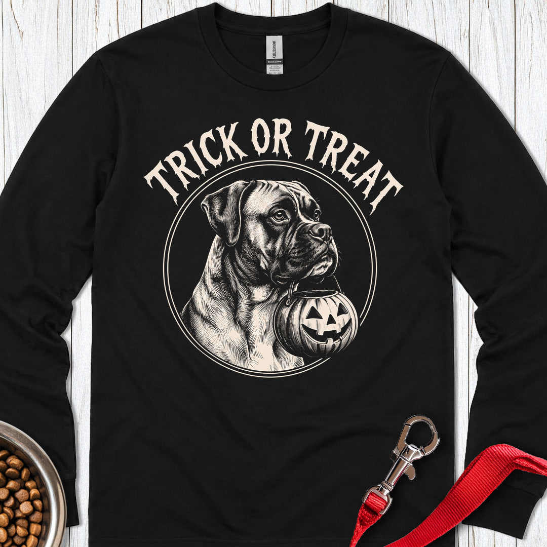 Boxer Trick or Treat Halloween Long Sleeve Black