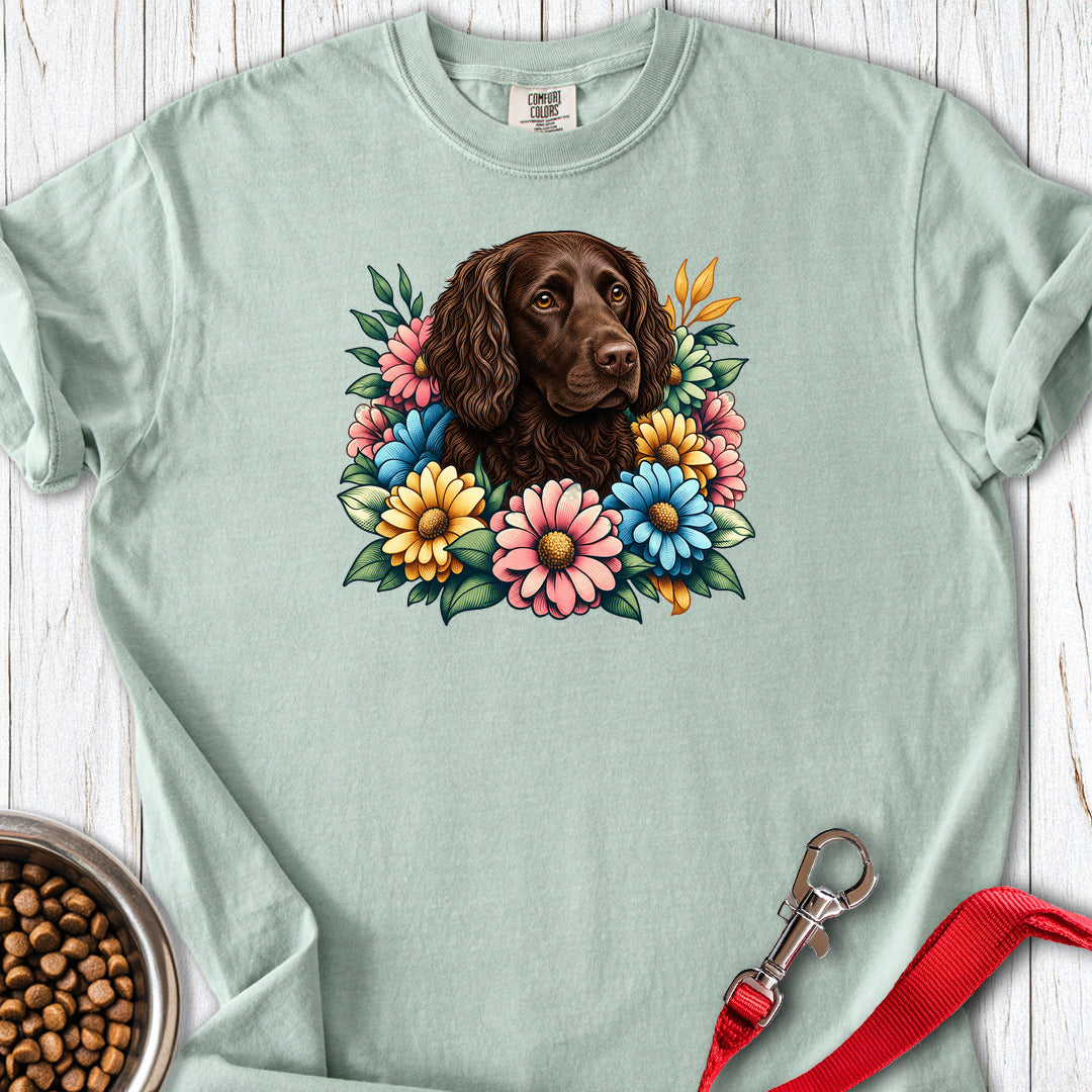 Boykin Spaniel Flower Wreath Premium Tee — Bay