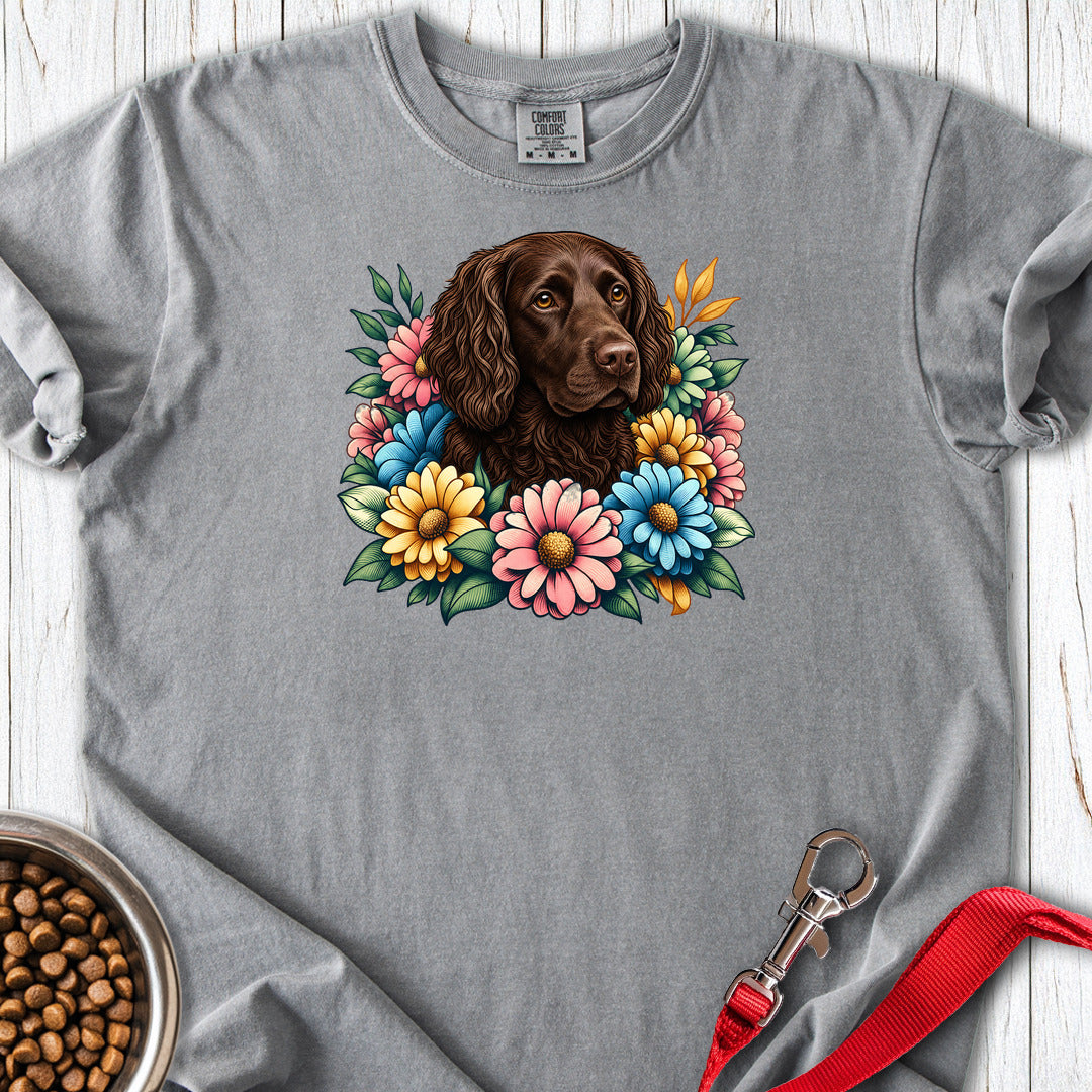 Boykin Spaniel Flower Wreath Premium Tee — Grey