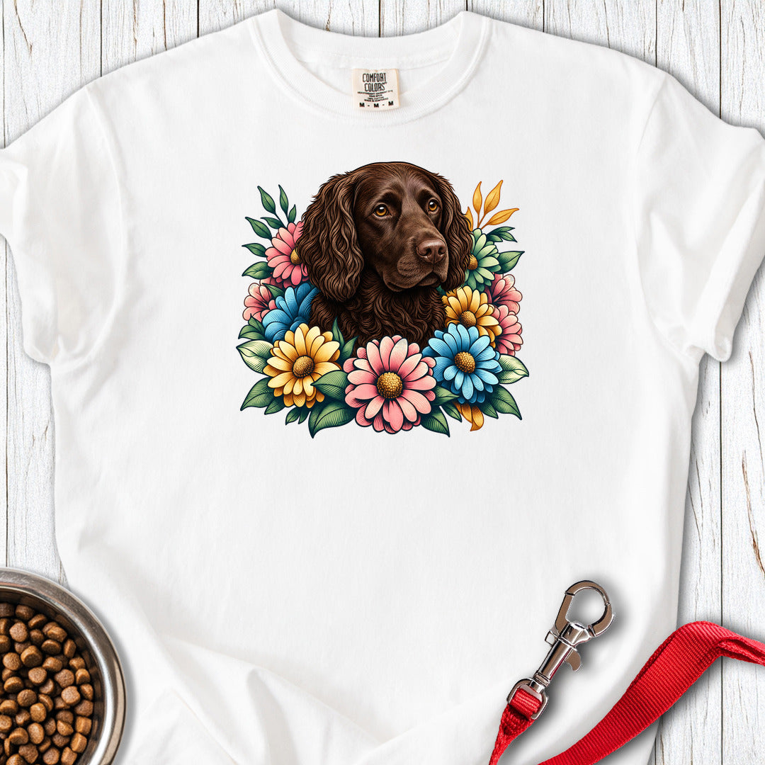 Boykin Spaniel Flower Wreath Premium Tee — White