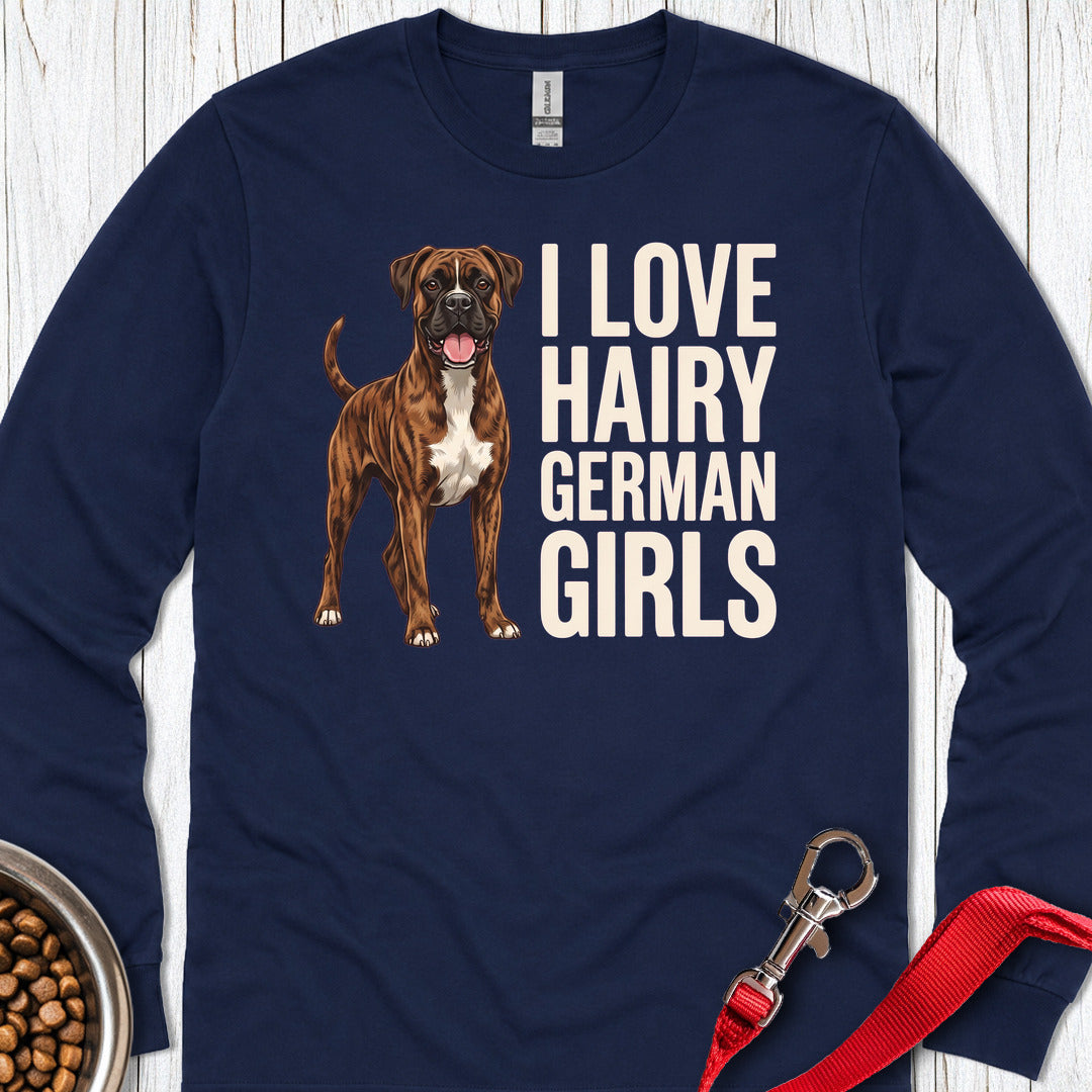 Brindle Boxer Hairy German Girls Long Sleeve Navy