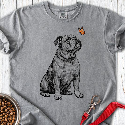 English Bulldog Butterfly Premium Tee Grey