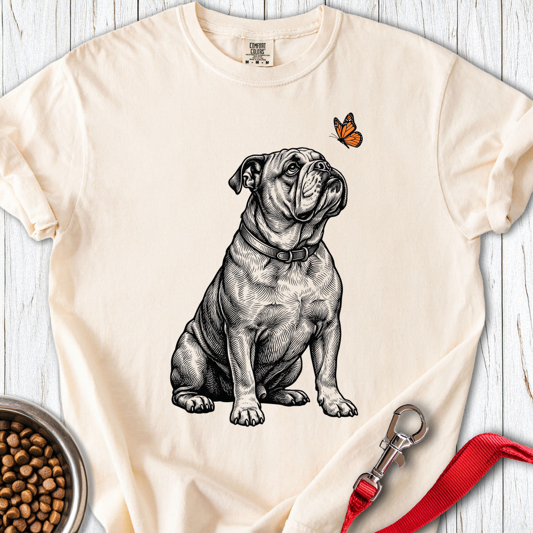 English Bulldog Butterfly Premium Tee Ivory