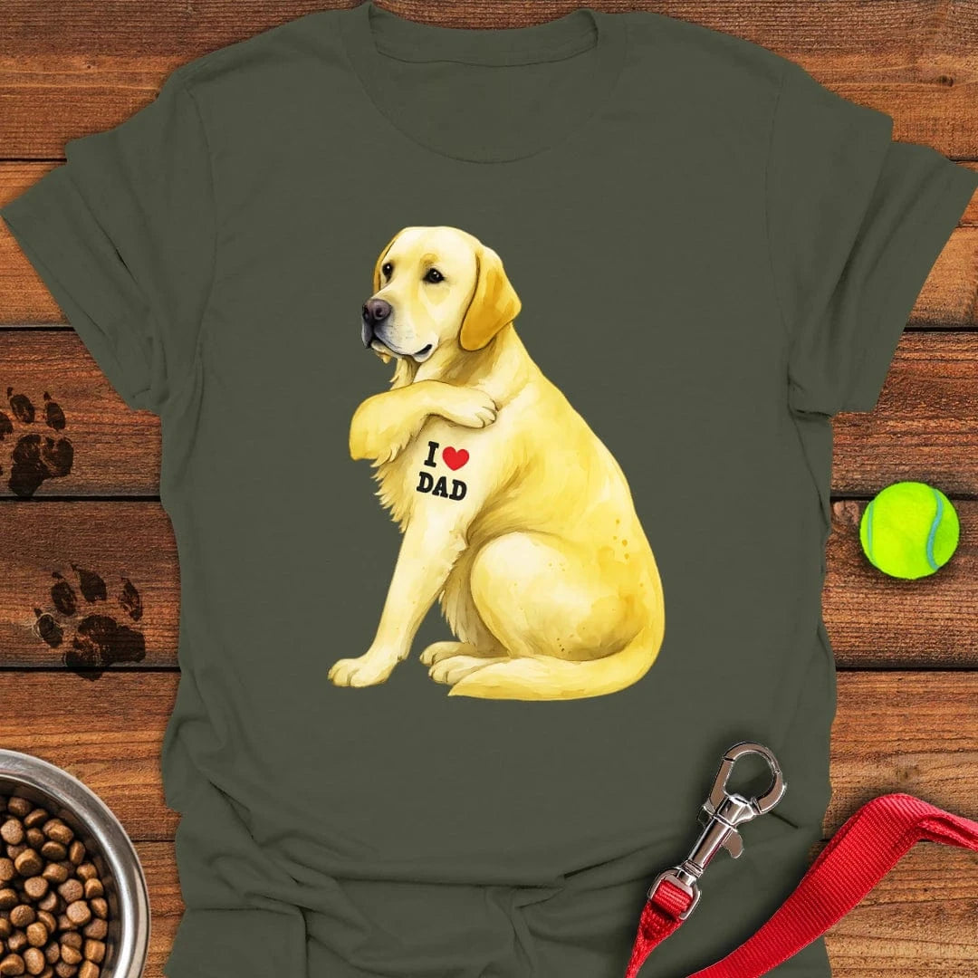 Yellow Labrador I Love Dad T-Shirt Military Green