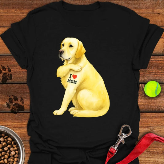 Yellow Labrador I Love Mom T-Shirt Black