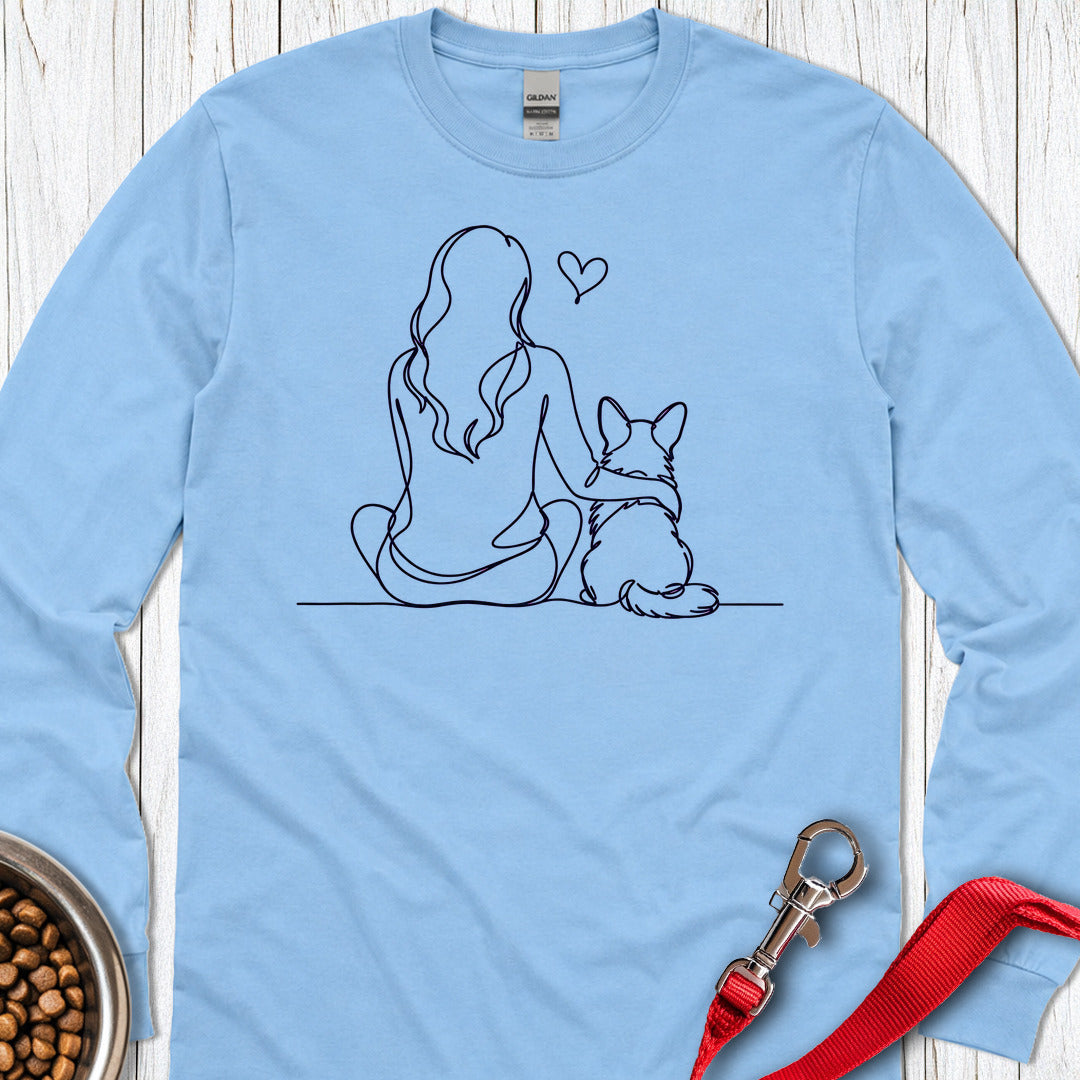 Cardigan Welsh Corgi and Girl Long Sleeve Carolina Blue