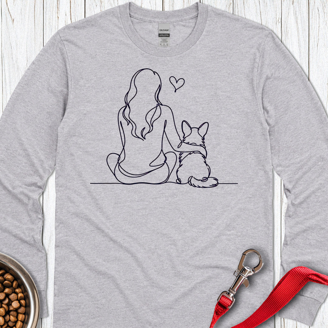 Cardigan Welsh Corgi and Girl Long Sleeve Sport Grey