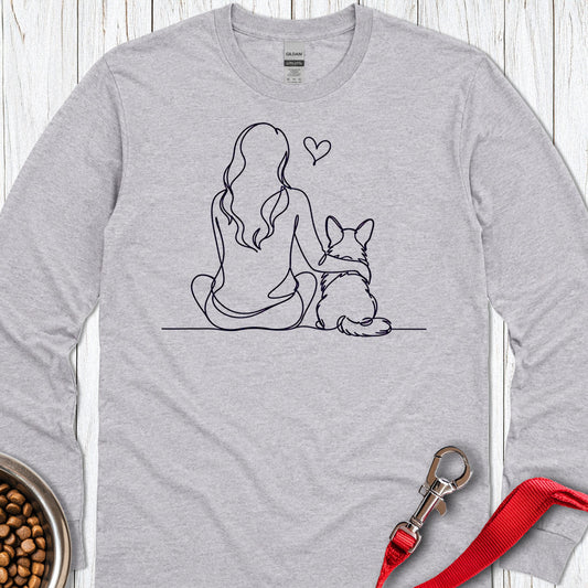 Cardigan Welsh Corgi and Girl Long Sleeve — Sport Grey
