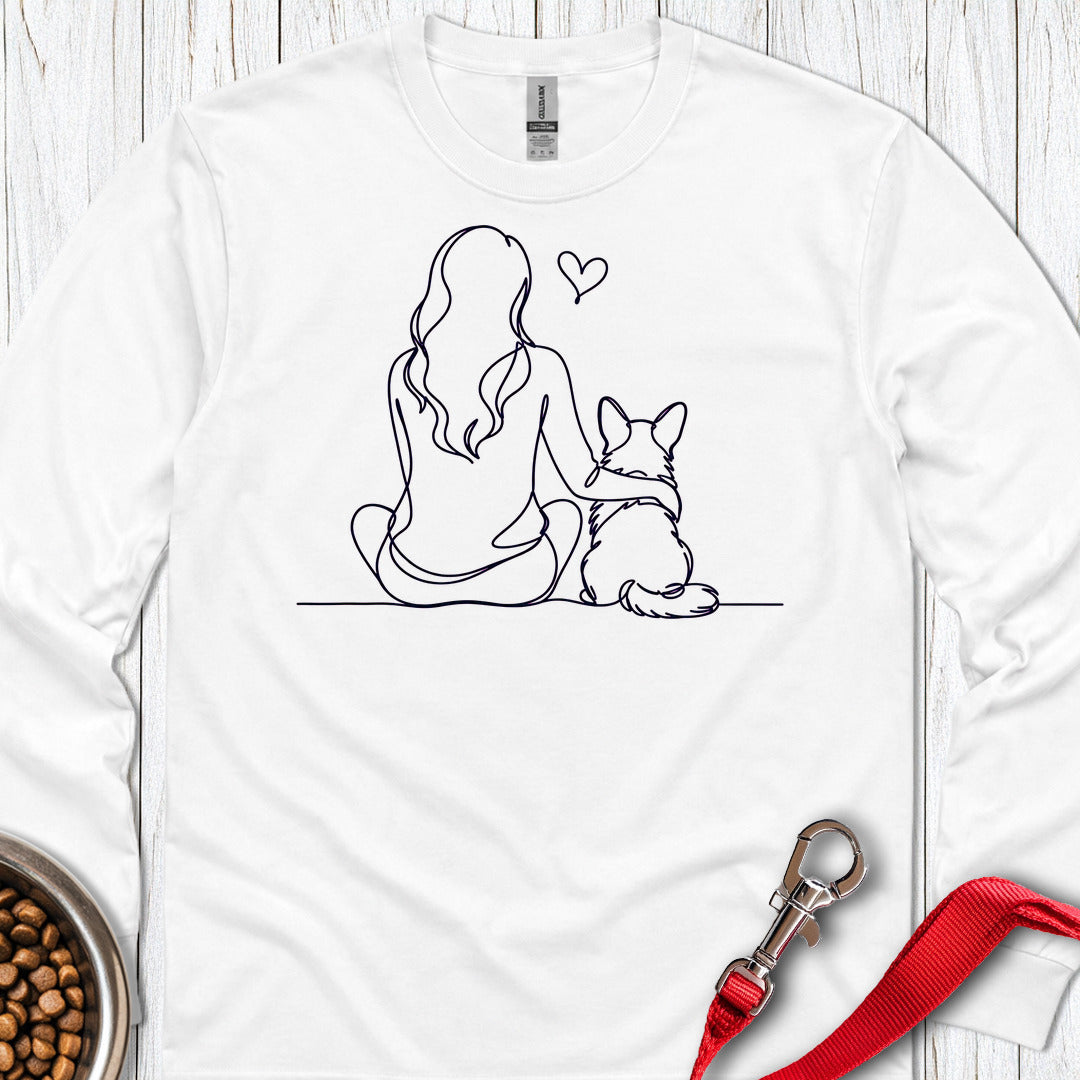 Cardigan Welsh Corgi and Girl Long Sleeve White