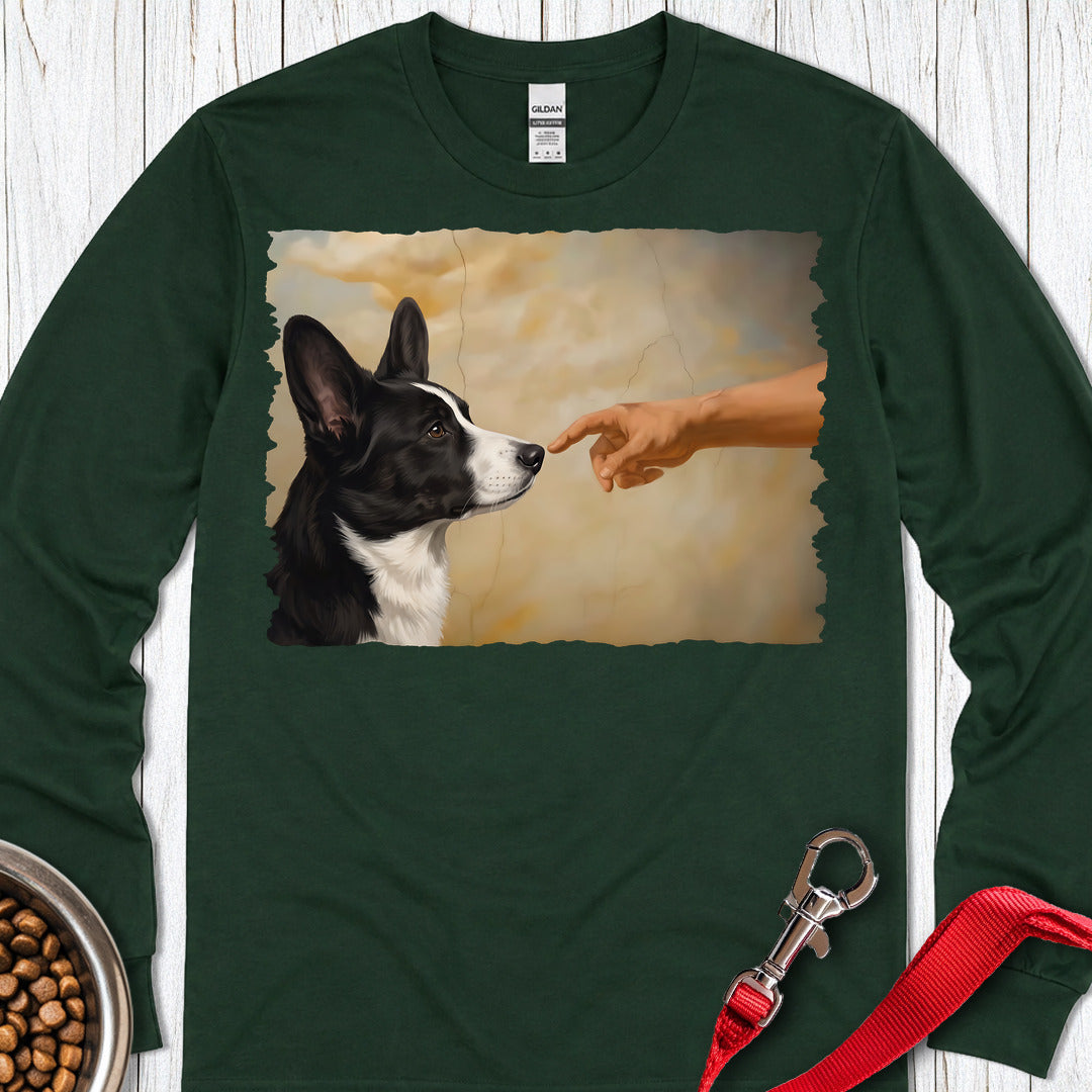 Cardigan Welsh Corgi Black And White Creation Long Sleeve — Forest Green