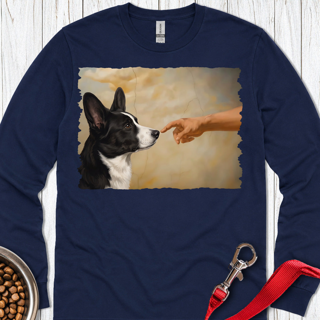Cardigan Welsh Corgi Black And White Creation Long Sleeve — Navy