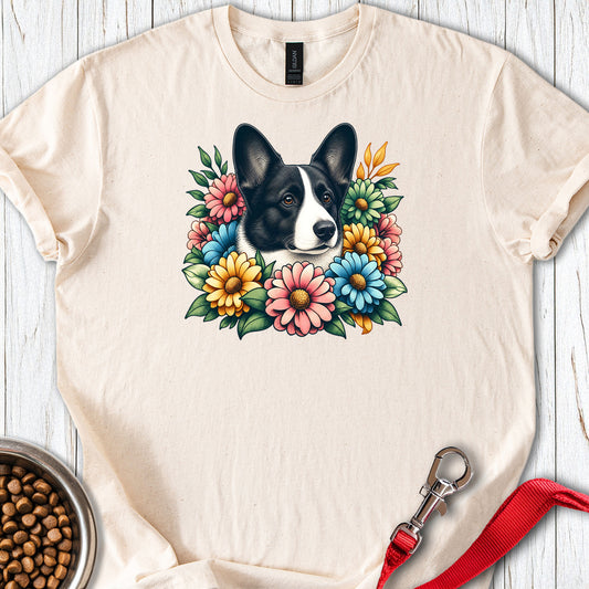 Cardigan Welsh Corgi Black And White Flower Wreath — Natural