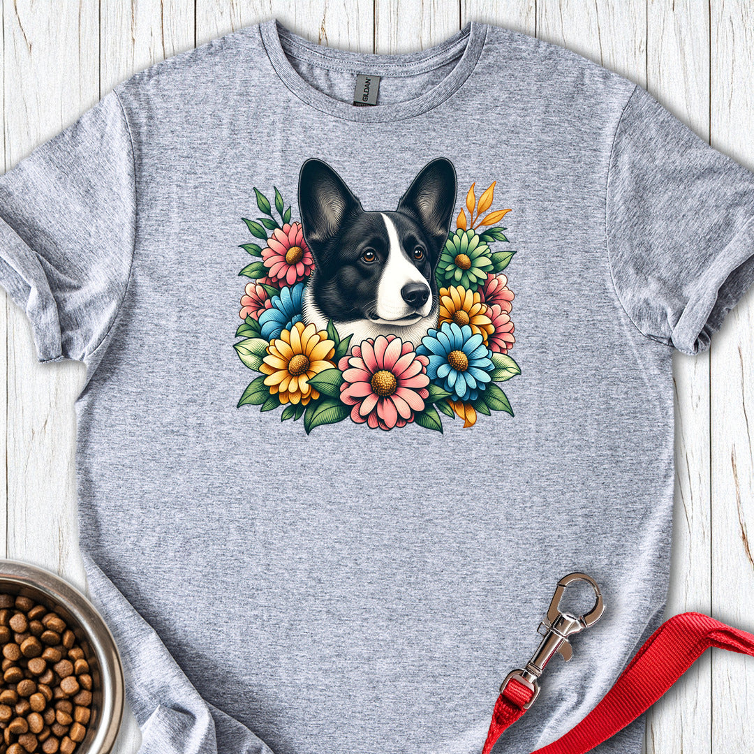 Cardigan Welsh Corgi Black And White Flower Wreath — Sport Grey