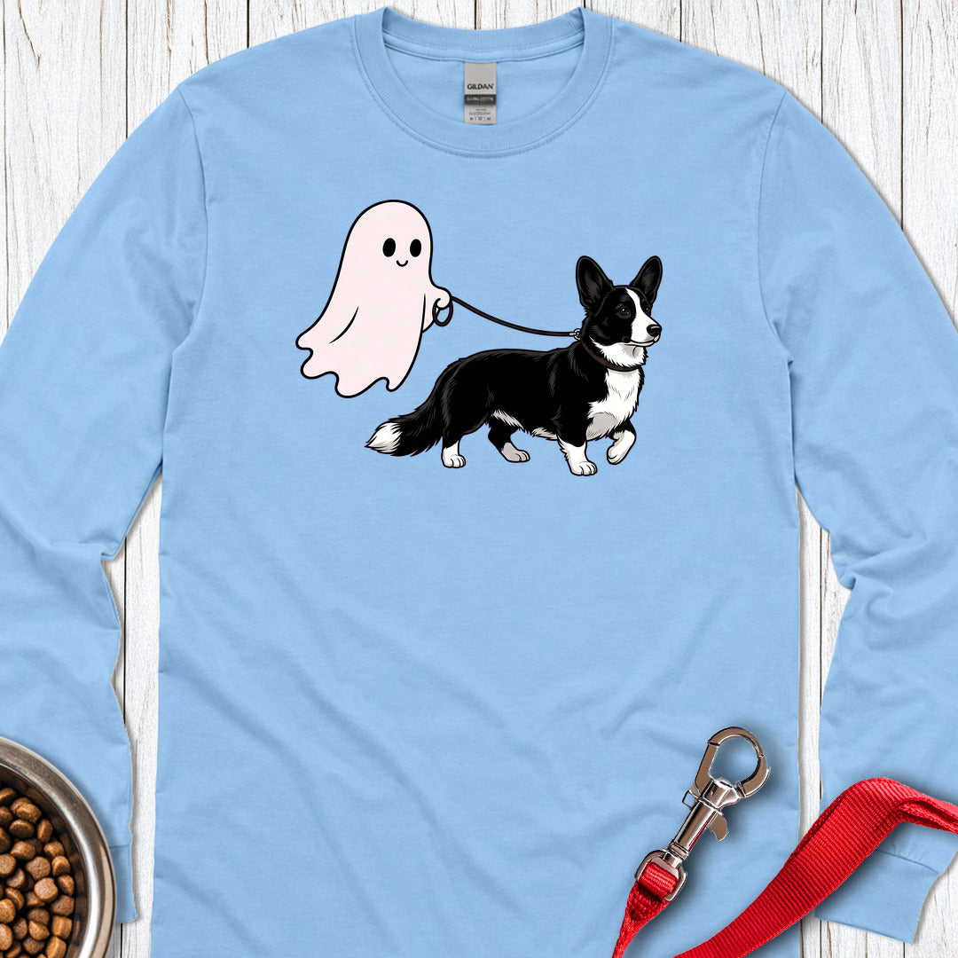 Cardigan Welsh Corgi Black And White Ghost Walk Long Sleeve — Carolina Blue