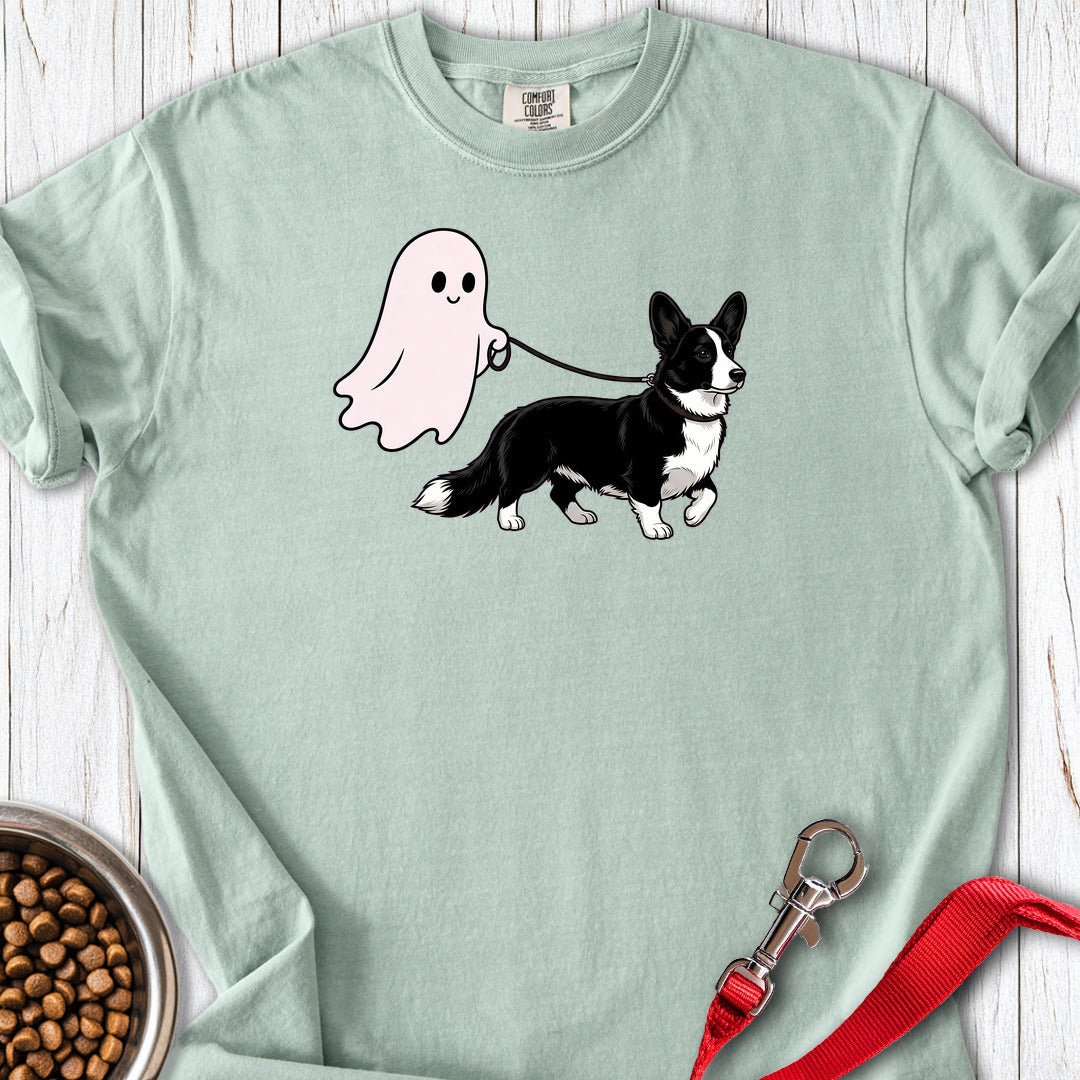 Cardigan Welsh Corgi Black And White Ghost Walk Premium Tee — Bay