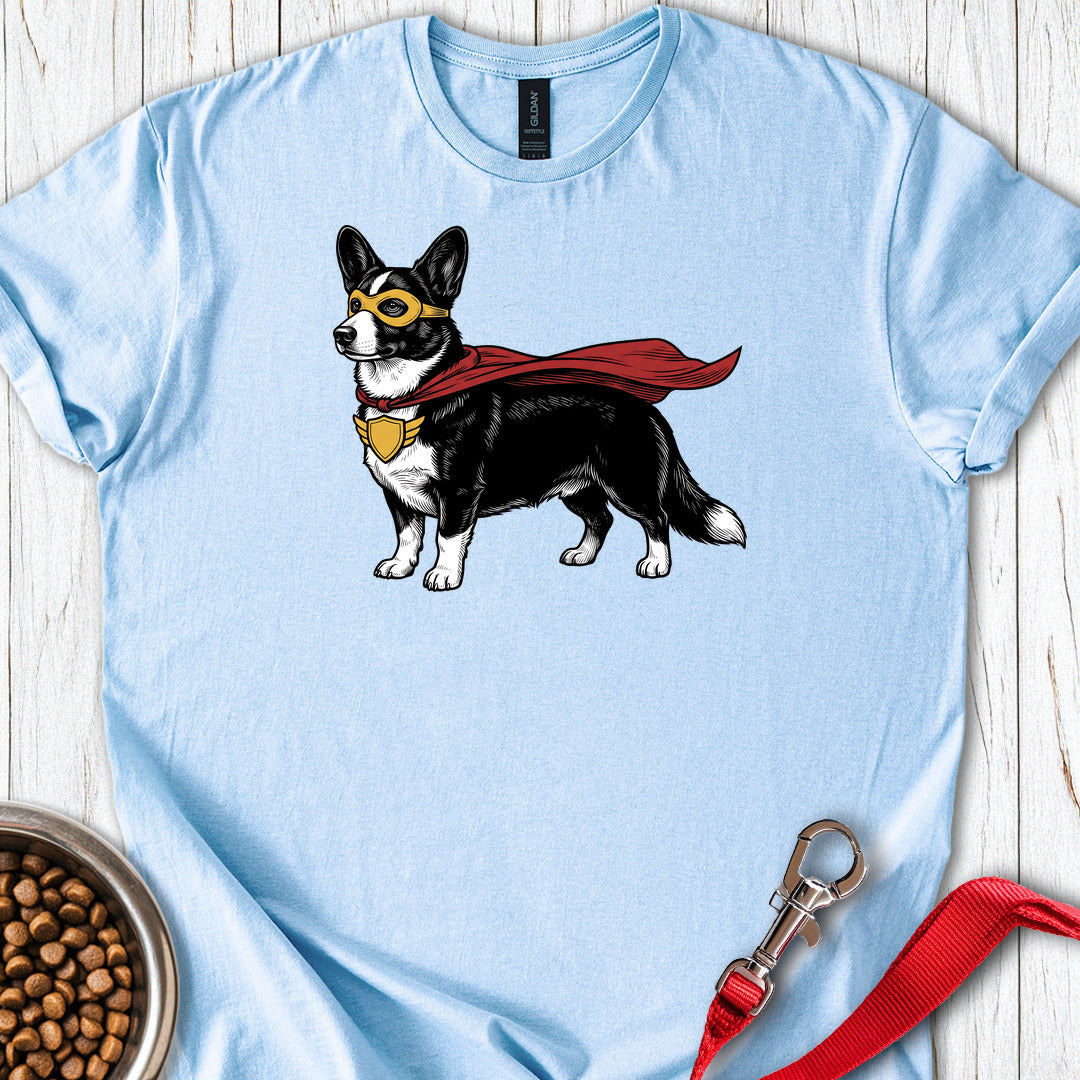 Cardigan Welsh Corgi Black And White Superhero — Light Blue
