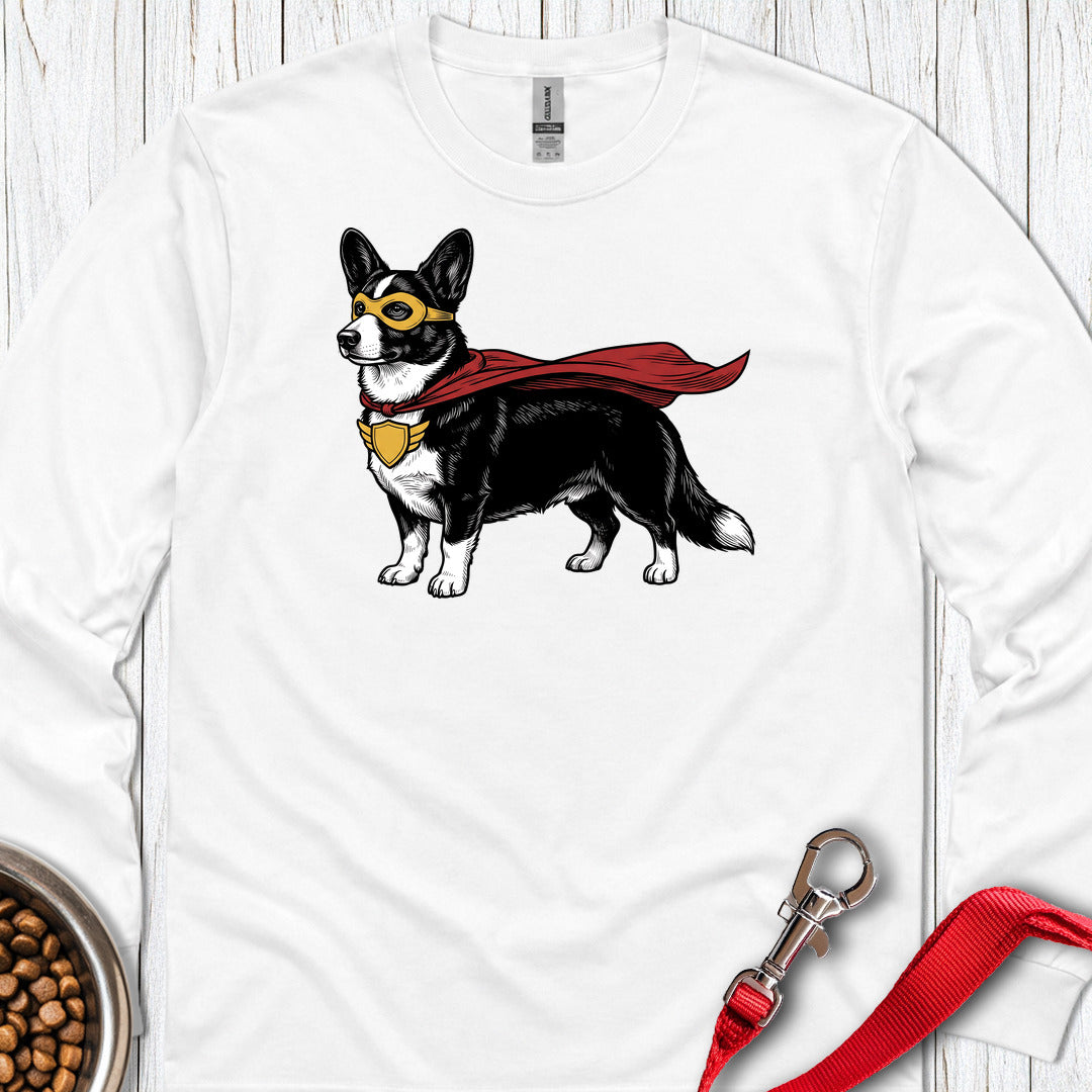 Cardigan Welsh Corgi Black And White Superhero Long Sleeve — White