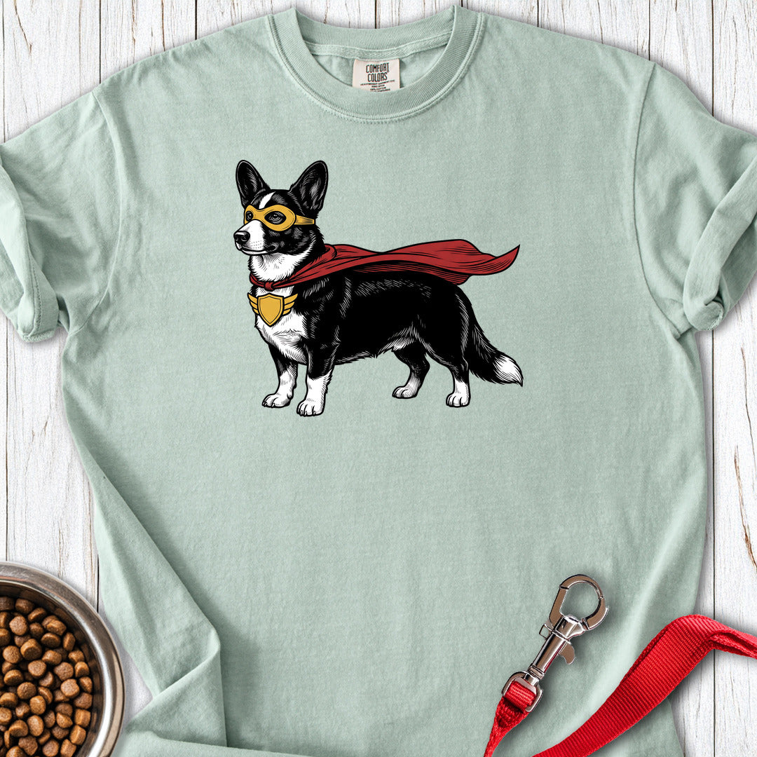 Cardigan Welsh Corgi Black And White Superhero Premium Tee — Bay