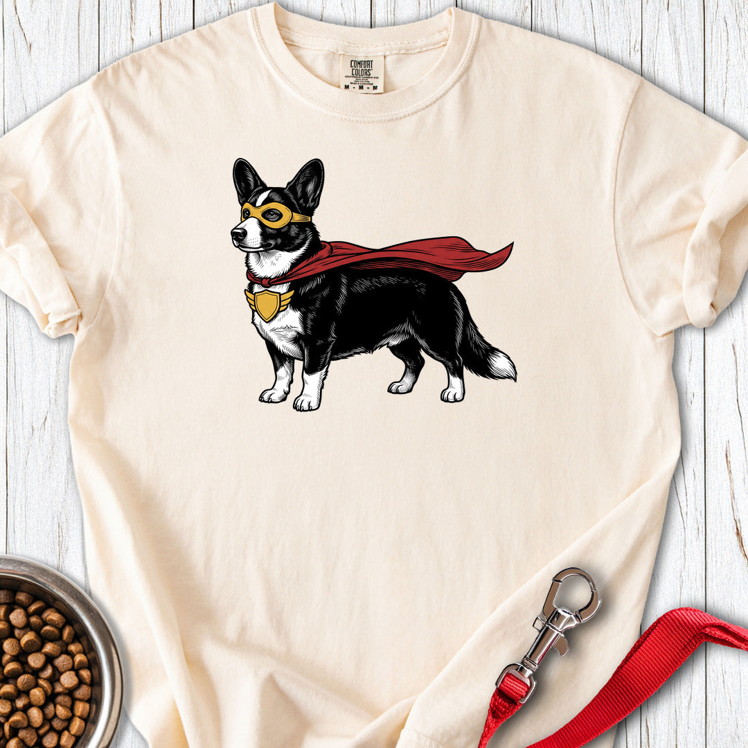 Cardigan Welsh Corgi Black And White Superhero Premium Tee — Ivory