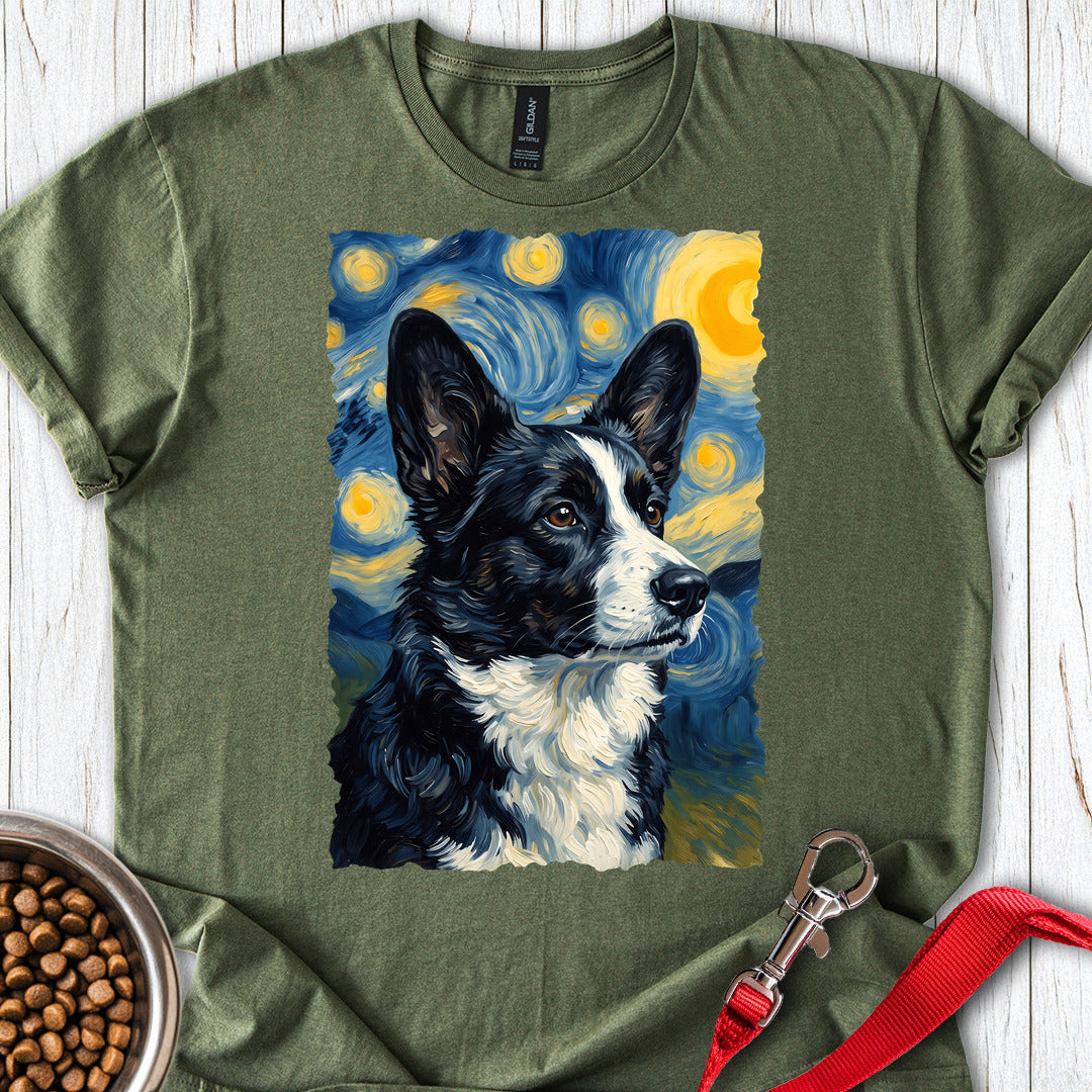 Cardigan Welsh Corgi Black And White Van Gogh — Military Green