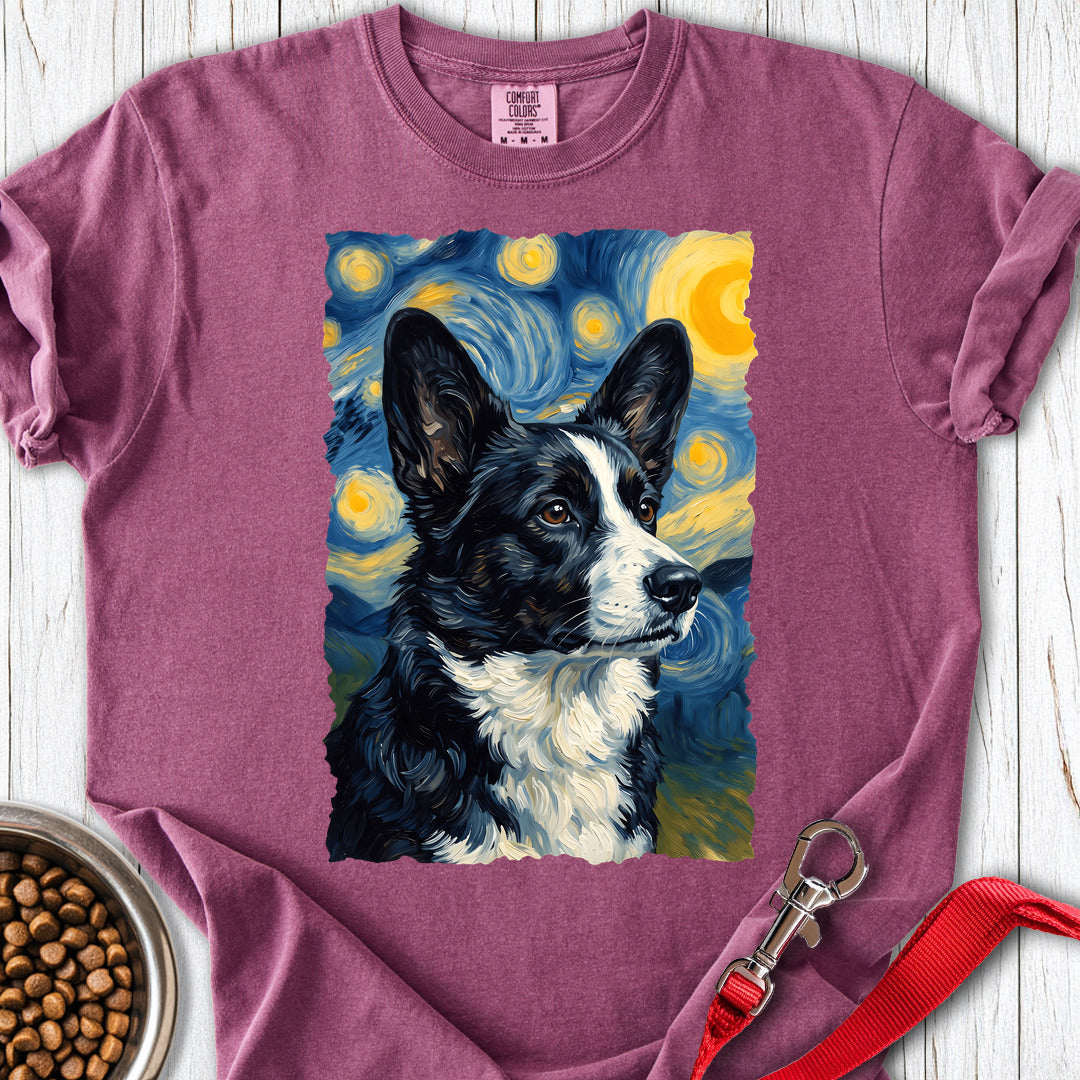 Cardigan Welsh Corgi Black And White Van Gogh Premium Tee — Berry
