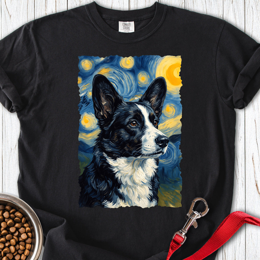 Cardigan Welsh Corgi Black And White Van Gogh Premium Tee — Black