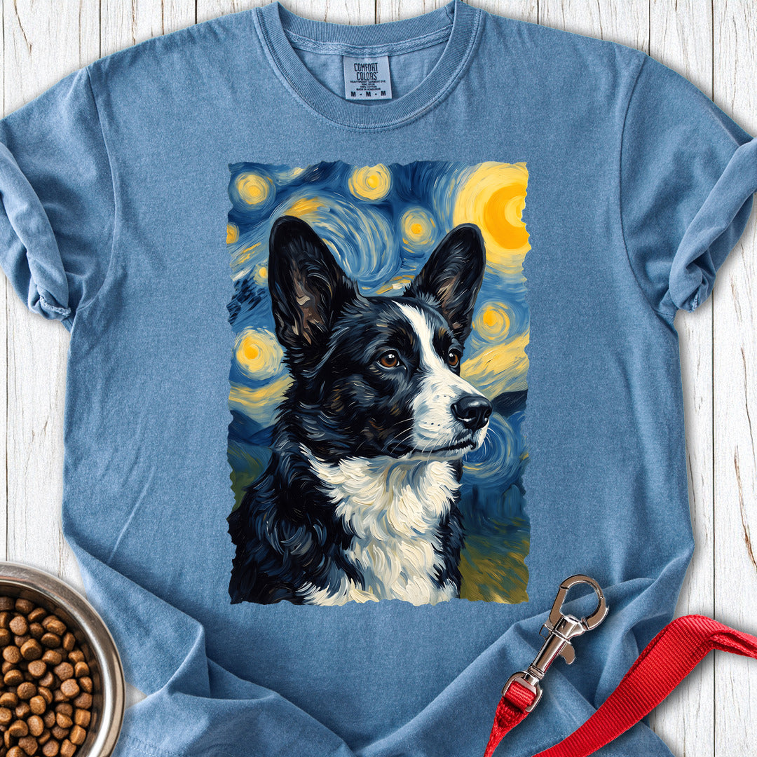 Cardigan Welsh Corgi Black And White Van Gogh Premium Tee — Blue Jean