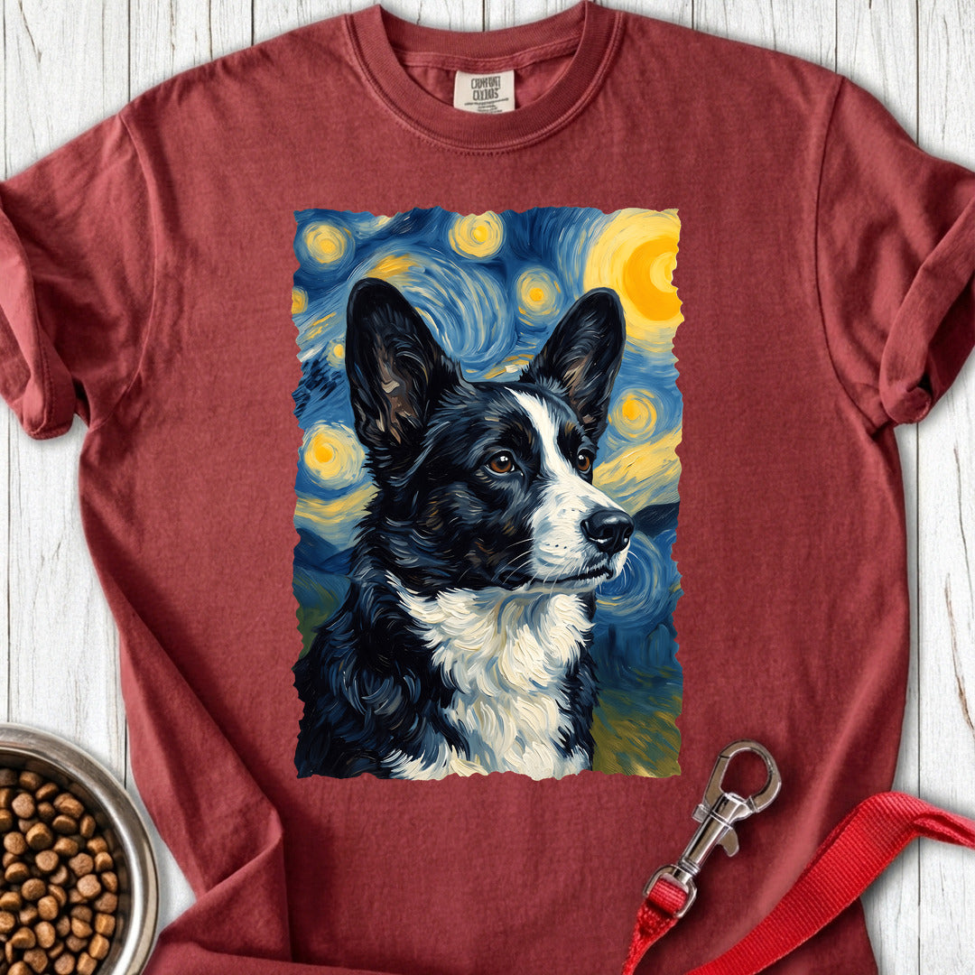 Cardigan Welsh Corgi Black And White Van Gogh Premium Tee — Brick