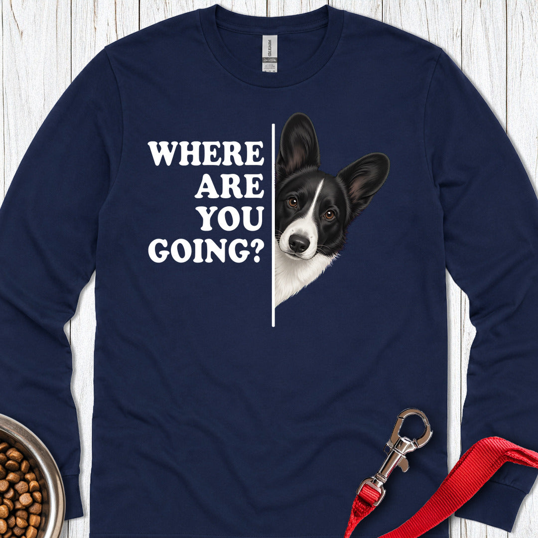 Cardigan Welsh Corgi Black And White Where Are You Going Long Sleeve — Navy