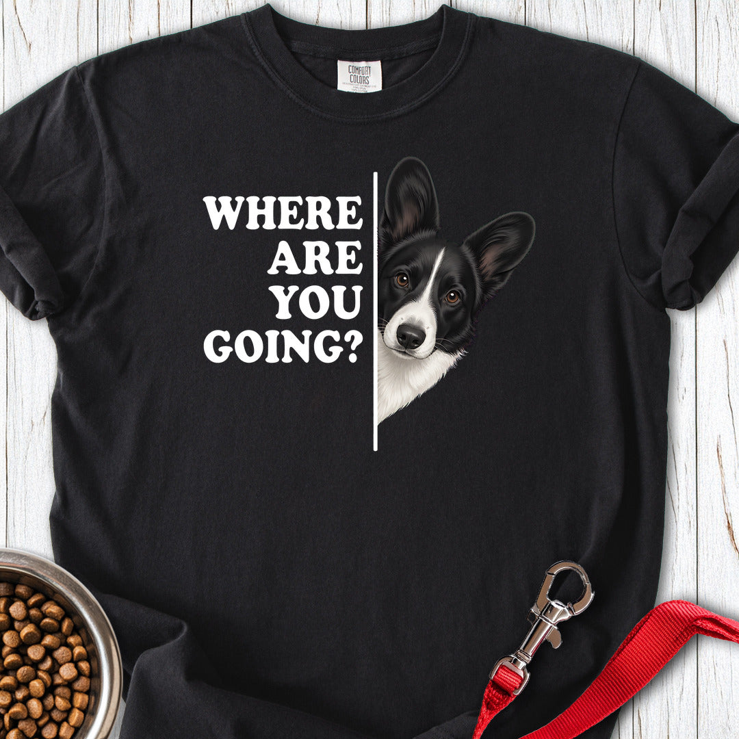 Cardigan Welsh Corgi Black And White Where Are You Going Premium Tee — Black