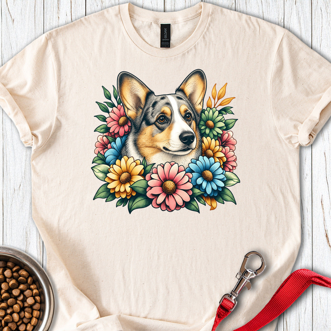 Cardigan Welsh Corgi Blue Merle Flowers — Natural